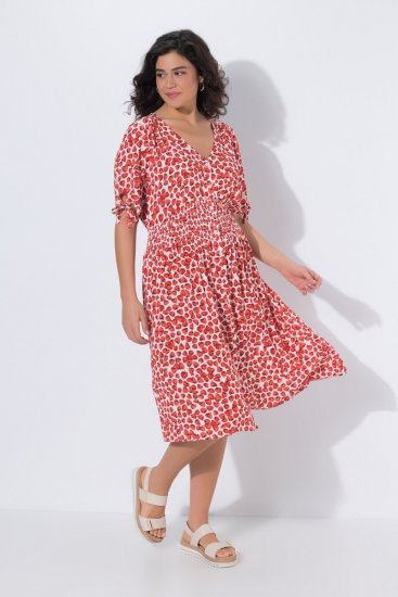 Ulla Popken 846912 Gemustertes Midikleid Koralle - Midikleider - Midikleider in großen Größen
