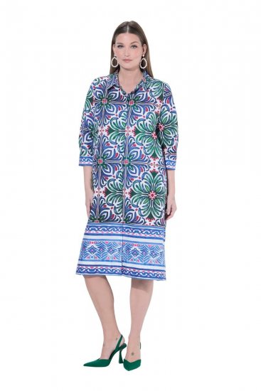 Ulla Popken 846952 Geblümtes Hemdblusenkleid Weiß - Midikleider - Midikleider in großen Größen