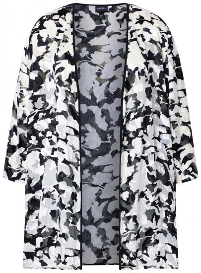 Ulla Popken 847060 Offene Jacke aus Ausbrenner-Chiffon Schwarz - Jacken - Große Jacken für Damen