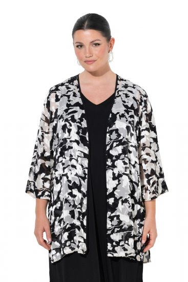 Ulla Popken 847060 Offene Jacke aus Ausbrenner-Chiffon Schwarz - Jacken - Große Jacken für Damen