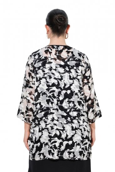 Ulla Popken 847060 Offene Jacke aus Ausbrenner-Chiffon Schwarz - Jacken - Große Jacken für Damen