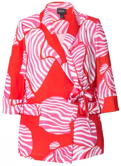 Ulla Popken 847275 Gestreifter Blazer in Wickeloptik Rot - Blazer - Blazer für Frauen in Großgrößen