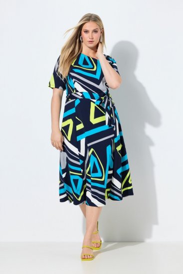 Ulla Popken 847324 Gemustertes Midikleid Dunkelblau - Midikleider - Midikleider in großen Größen