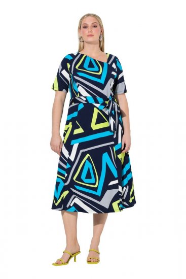 Ulla Popken 847324 Gemustertes Midikleid Dunkelblau - Midikleider - Midikleider in großen Größen