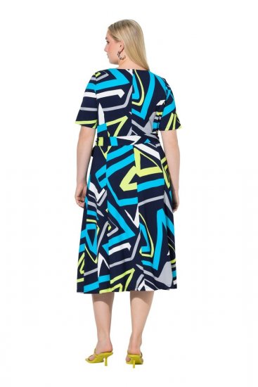 Ulla Popken 847324 Gemustertes Midikleid Dunkelblau - Midikleider - Midikleider in großen Größen