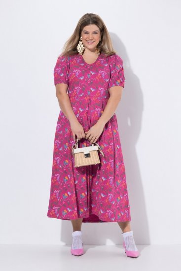 Ulla Popken 847409 Gemustertes Maxikleid Beerenrot - Maxikleider - Große Größen: Lange Maxikleider