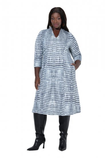 Ulla Popken 847643 Gestreiftes Jerseykleid Dunkelblau - Jerseykleider - 