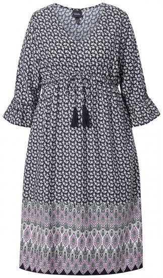 Ulla Popken 847798 Midikleid in A-Linie mit V-Ausschnitt Schwarz - Midikleider - Midikleider in großen Größen