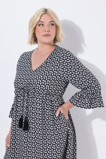 Ulla Popken 847798 Midikleid in A-Linie mit V-Ausschnitt Schwarz - Midikleider - Midikleider in großen Größen