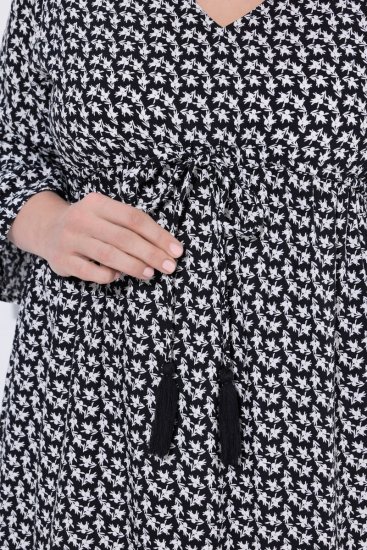 Ulla Popken 847798 Midikleid in A-Linie mit V-Ausschnitt Schwarz - Midikleider - Midikleider in großen Größen