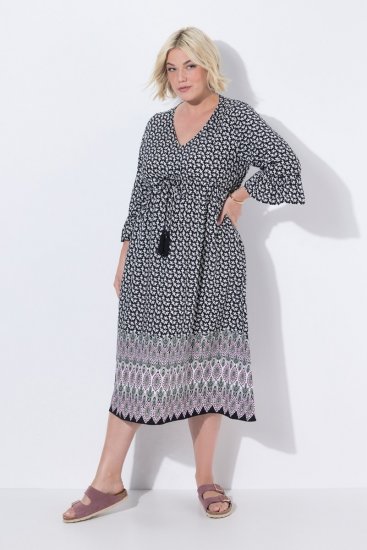 Ulla Popken 847798 Midikleid in A-Linie mit V-Ausschnitt Schwarz - Midikleider - Midikleider in großen Größen