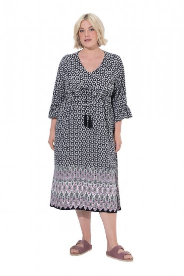Ulla Popken 847798 Midikleid in A-Linie mit V-Ausschnitt Schwarz - Midikleider - Midikleider in großen Größen