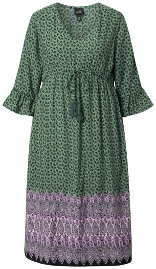 Ulla Popken 847798 Midikleid in A-Linie mit V-Ausschnitt Dunkelgrün - Midikleider - Midikleider in großen Größen