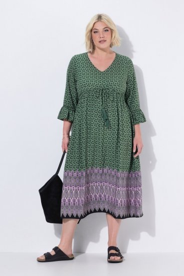 Ulla Popken 847798 Midikleid in A-Linie mit V-Ausschnitt Dunkelgrün - Midikleider - Midikleider in großen Größen