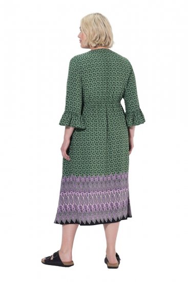 Ulla Popken 847798 Midikleid in A-Linie mit V-Ausschnitt Dunkelgrün - Midikleider - Midikleider in großen Größen