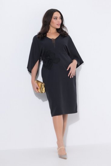 Ulla Popken 847909 Geblümtes Midikleid Schwarz - Midikleider - Midikleider in großen Größen