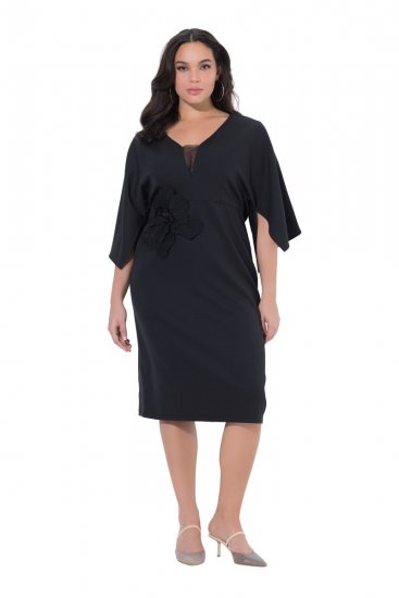 Ulla Popken 847909 Geblümtes Midikleid Schwarz - Midikleider - Midikleider in großen Größen