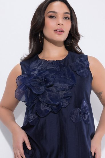 Ulla Popken 847918 Geblümtes Chiffonkleid Dunkelblau - Midikleider - Midikleider in großen Größen