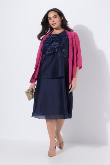 Ulla Popken 847918 Geblümtes Chiffonkleid Dunkelblau - Midikleider - Midikleider in großen Größen
