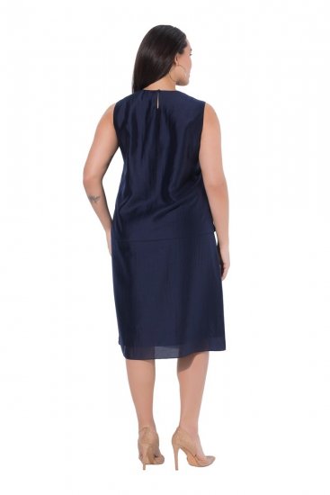 Ulla Popken 847918 Geblümtes Chiffonkleid Dunkelblau - Midikleider - Midikleider in großen Größen