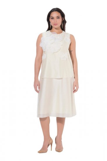 Ulla Popken 847918 Geblümtes Chiffonkleid Wollweiß - Sommerkleider - Große Größen: Leichte Sommerkleider