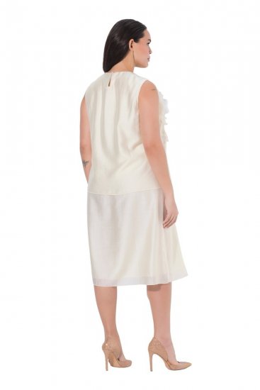 Ulla Popken 847918 Geblümtes Chiffonkleid Wollweiß - Sommerkleider - Große Größen: Leichte Sommerkleider