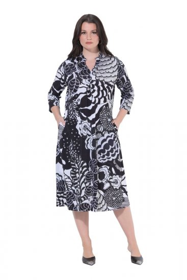 Ulla Popken 847972 Geblümtes Strickkleid Weiß - Strickkleider - 