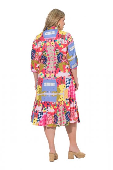 Ulla Popken 848015 Gemustertes Midikleid mit Tunnelzug Rosa - Midikleider - Midikleider in großen Größen