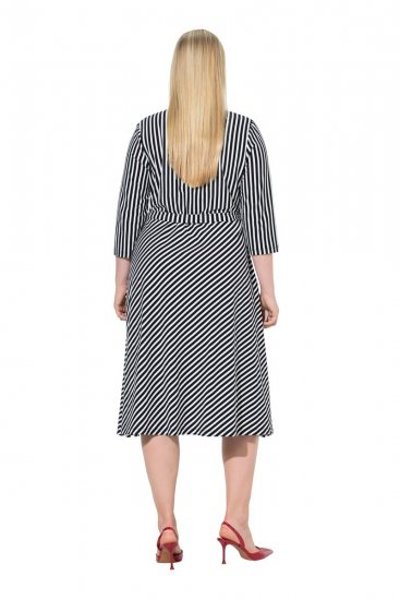 Ulla Popken 848052 Gestreiftes Midikleid mit Bindegürtel Schwarz - Midikleider - Midikleider in großen Größen