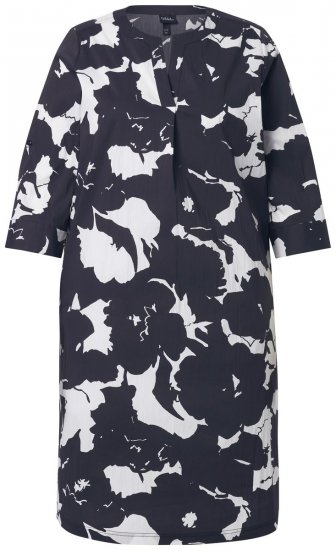 Ulla Popken 848061 Geblümtes Midikleid mit 3/4-Ärmeln Schwarz - Midikleider - Midikleider in großen Größen
