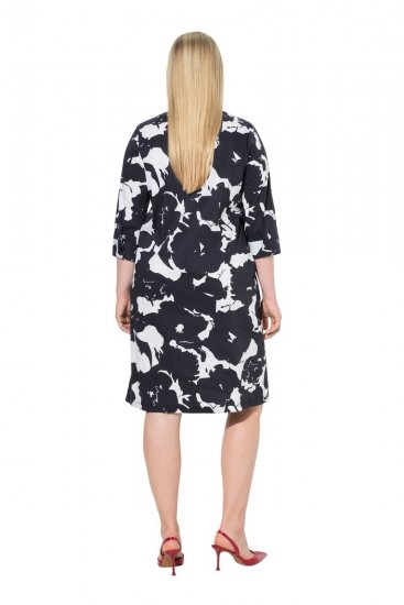 Ulla Popken 848061 Geblümtes Midikleid mit 3/4-Ärmeln Schwarz - Midikleider - Midikleider in großen Größen