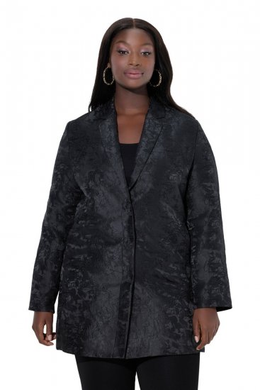 Ulla Popken 848099 Geblümter Jacquardblazer mit verdeckter Knopfleiste Schwarz - Blazer - Blazer für Frauen in Großgrößen