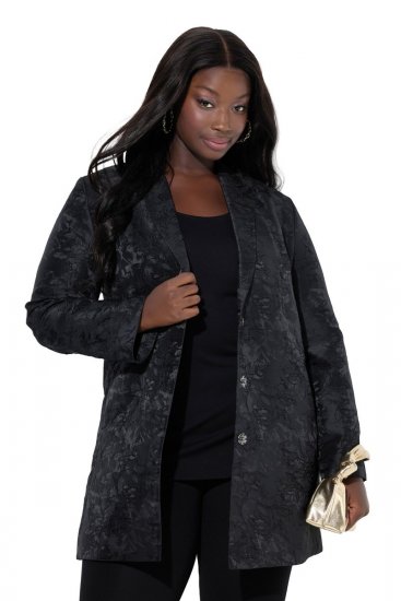Ulla Popken 848099 Geblümter Jacquardblazer mit verdeckter Knopfleiste Schwarz - Blazer - Blazer für Frauen in Großgrößen