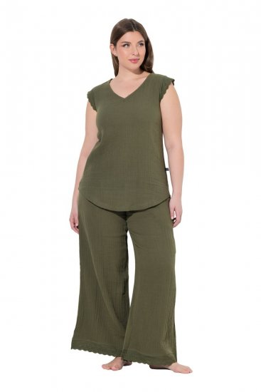 Ulla Popken 848131 Pyjama mit Spitze Oliv - Pyjama/Loungewear - 