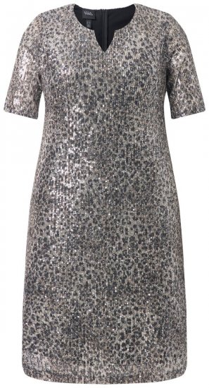 Ulla Popken 848137 Paillettenkleid mit Animal-Print Beige - Abendkleider - Abendkleider für Damen in großen Größen