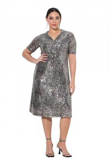 Ulla Popken 848137 Paillettenkleid mit Animal-Print Beige - Abendkleider - Abendkleider für Damen in großen Größen