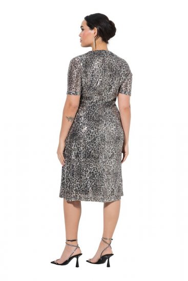Ulla Popken 848137 Paillettenkleid mit Animal-Print Beige - Abendkleider - Abendkleider für Damen in großen Größen