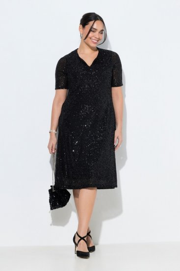 Ulla Popken 848140 Paillettenkleid Schwarz - Abendkleider - Abendkleider für Damen in großen Größen