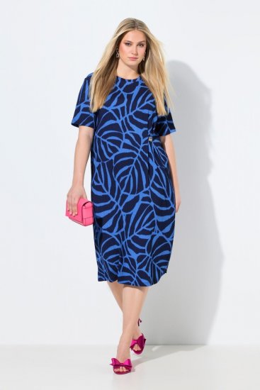 Ulla Popken 848162 Gemustertes Midikleid Dunkelblau - Midikleider - Midikleider in großen Größen