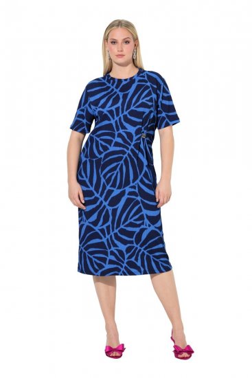 Ulla Popken 848162 Gemustertes Midikleid Dunkelblau - Midikleider - Midikleider in großen Größen