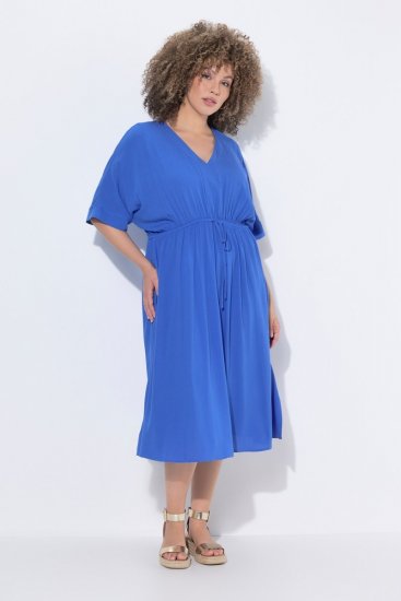 Ulla Popken 848224 Kurzärmliges Maxikleid mit V-Ausschnitt Blau - Maxikleider - Große Größen: Lange Maxikleider