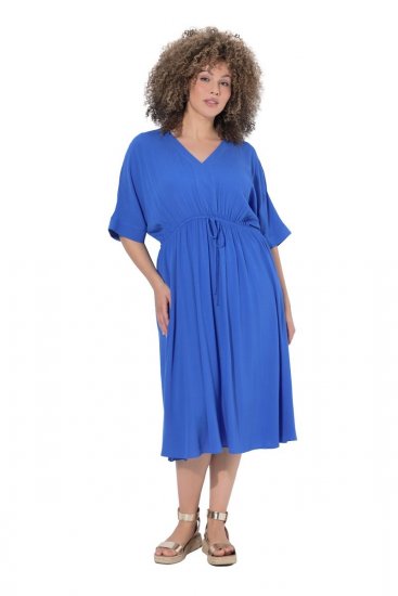 Ulla Popken 848224 Kurzärmliges Maxikleid mit V-Ausschnitt Blau - Maxikleider - Große Größen: Lange Maxikleider
