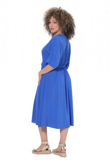 Ulla Popken 848224 Kurzärmliges Maxikleid mit V-Ausschnitt Blau - Maxikleider - Große Größen: Lange Maxikleider