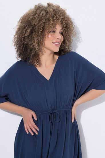 Ulla Popken 848224 Midikleid mit Tunnelzug Dunkelblau - Midikleider - Midikleider in großen Größen