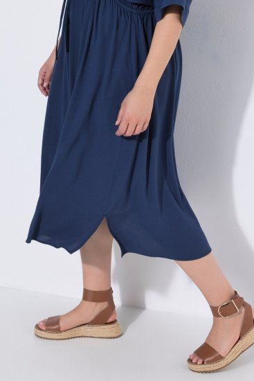 Ulla Popken 848224 Midikleid mit Tunnelzug Dunkelblau - Midikleider - Midikleider in großen Größen