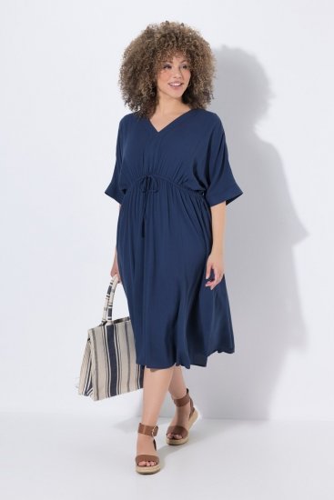Ulla Popken 848224 Midikleid mit Tunnelzug Dunkelblau - Midikleider - Midikleider in großen Größen