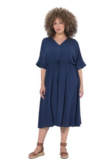Ulla Popken 848224 Midikleid mit Tunnelzug Dunkelblau - Midikleider - Midikleider in großen Größen