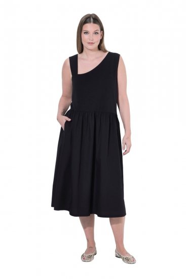 Ulla Popken 848305 Ärmelloses Midikleid mit V-Ausschnitt Schwarz - Midikleider - Midikleider in großen Größen