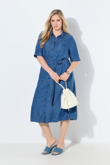 Ulla Popken 848491 Hemdblusenkleid Denimblau - Midikleider - Midikleider in großen Größen