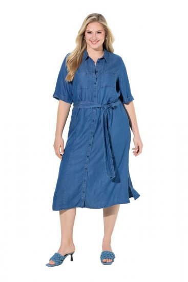 Ulla Popken 848491 Hemdblusenkleid Denimblau - Midikleider - Midikleider in großen Größen